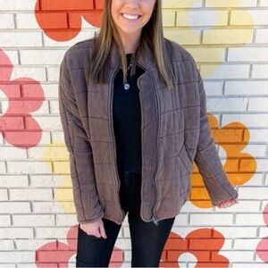 Heyson Quilted Mineral washed Quilted bomber jacket - Brown - S/M